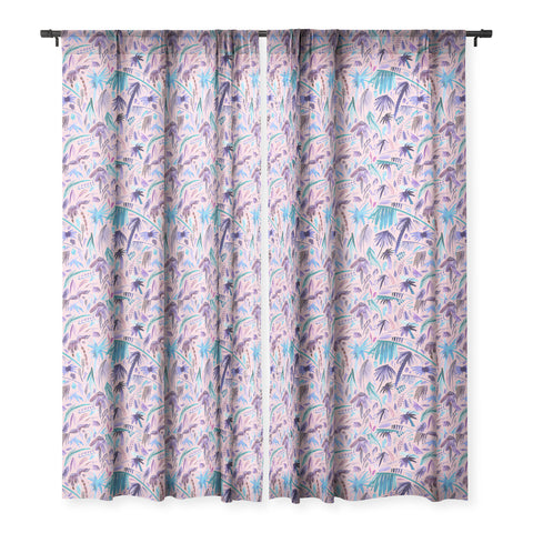 Ninola Design Tropical Expressive Palms Pink Sheer Window Curtain