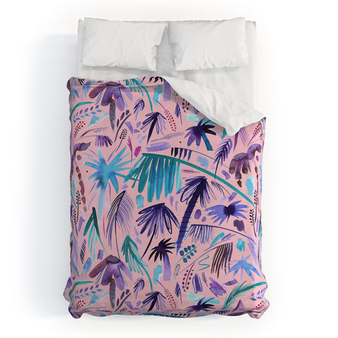 Ninola Design Tropical Expressive Palms Pink Duvet Cover
