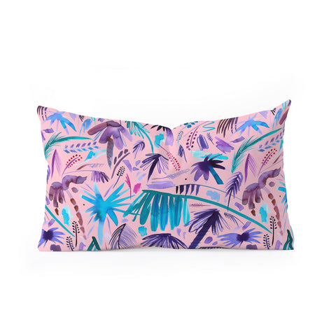 Ninola Design Tropical Expressive Palms Pink Oblong Throw Pillow