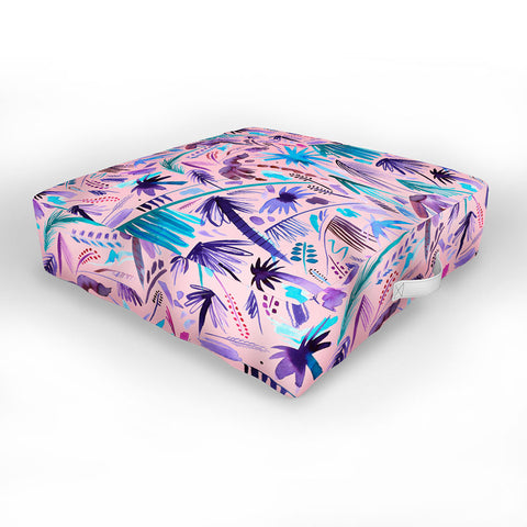 Ninola Design Tropical Expressive Palms Pink Outdoor Floor Cushion