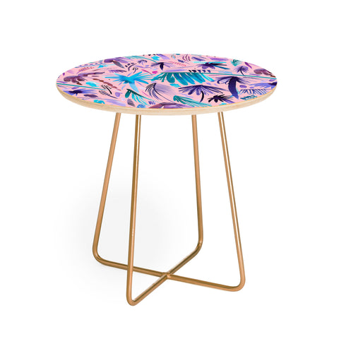 Ninola Design Tropical Expressive Palms Pink Round Side Table