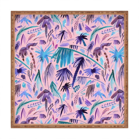 Ninola Design Tropical Expressive Palms Pink Square Tray