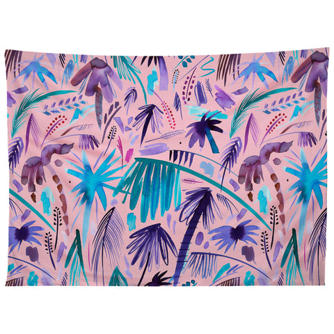 Ninola Design Tropical Expressive Palms Pink Tapestry