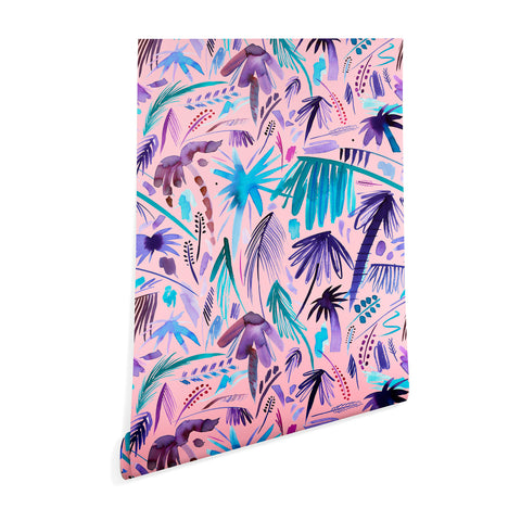 Ninola Design Tropical Expressive Palms Pink Wallpaper