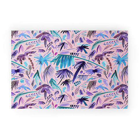 Ninola Design Tropical Expressive Palms Pink Welcome Mat