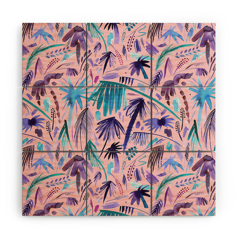 Ninola Design Tropical Expressive Palms Pink Wood Wall Mural