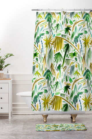 Ninola Design Tropical Expressive Palms Shower Curtain And Mat