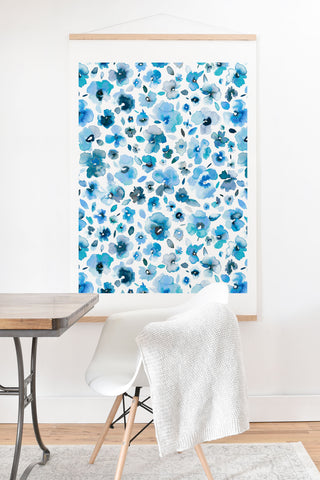 Ninola Design Tropical Flowers Blue Art Print And Hanger