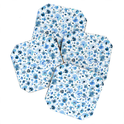 Ninola Design Tropical Flowers Blue Coaster Set