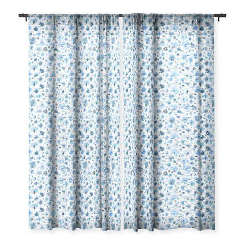 Ninola Design Tropical Flowers Blue Sheer Window Curtain