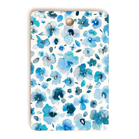 Ninola Design Tropical Flowers Blue Cutting Board Rectangle
