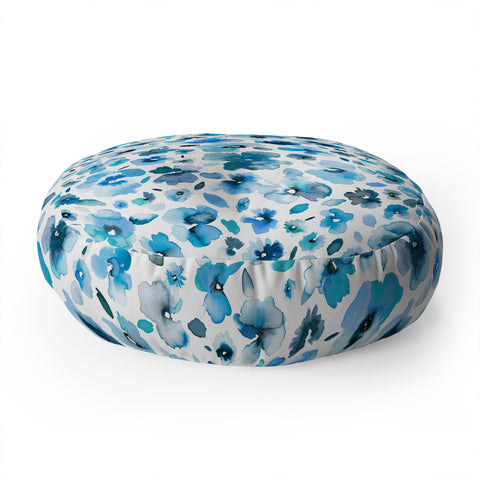 Ninola Design Tropical Flowers Blue Floor Pillow Round