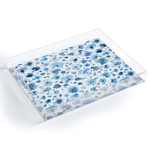 Ninola Design Tropical Flowers Blue Acrylic Tray