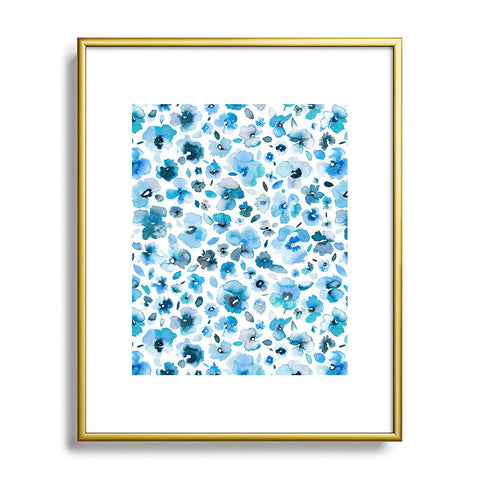 Ninola Design Tropical Flowers Blue Metal Framed Art Print
