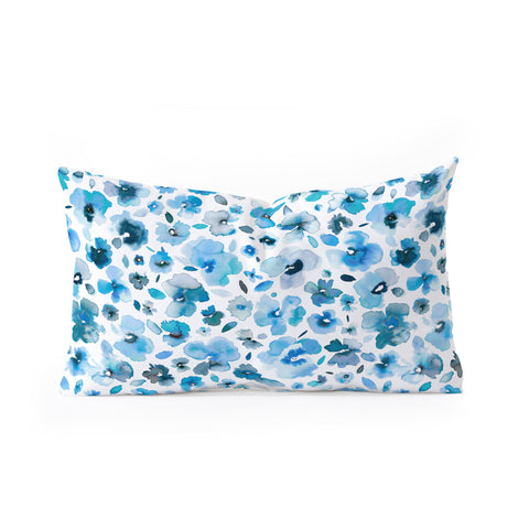 Ninola Design Tropical Flowers Blue Oblong Throw Pillow