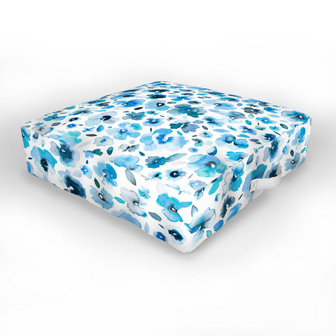 Ninola Design Tropical Flowers Blue Outdoor Floor Cushion
