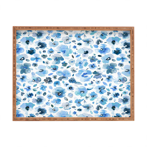 Ninola Design Tropical Flowers Blue Rectangular Tray