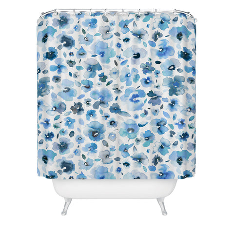 Ninola Design Tropical Flowers Blue Shower Curtain