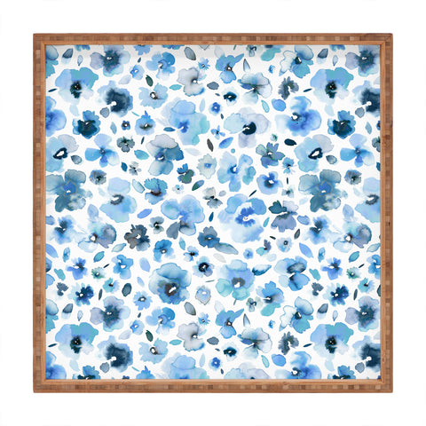 Ninola Design Tropical Flowers Blue Square Tray