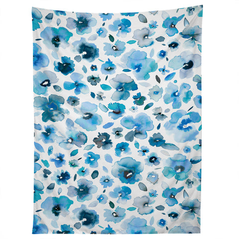 Ninola Design Tropical Flowers Blue Tapestry