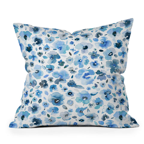 Ninola Design Tropical Flowers Blue Throw Pillow