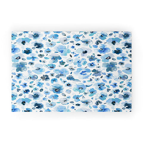 Ninola Design Tropical Flowers Blue Welcome Mat
