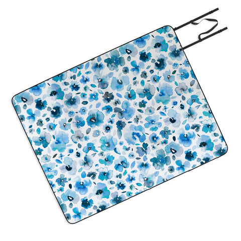 Ninola Design Tropical Flowers Blue Picnic Blanket