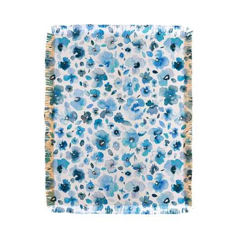 Ninola Design Tropical Flowers Blue Throw Blanket