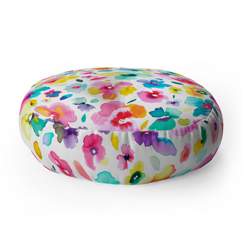 Ninola Design Tropical Flowers Watercolor Floor Pillow Round