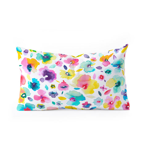 Ninola Design Tropical Flowers Watercolor Oblong Throw Pillow