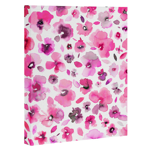 Ninola Design Tropical Flowers Watercolor Pink Art Canvas