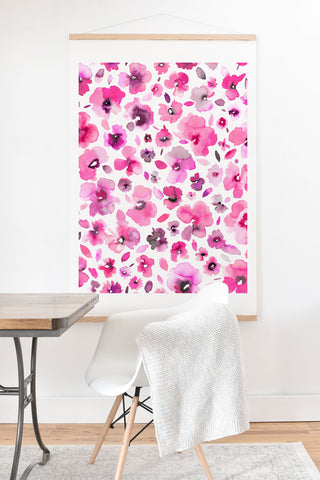 Ninola Design Tropical Flowers Watercolor Pink Art Print And Hanger