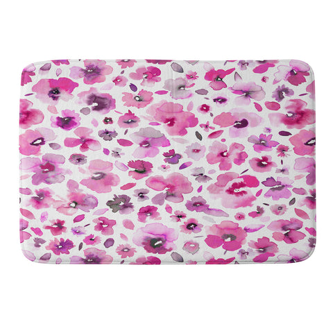 Ninola Design Tropical Flowers Watercolor Pink Memory Foam Bath Mat