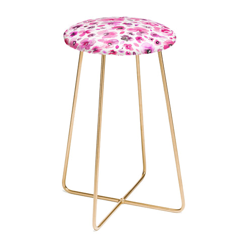 Ninola Design Tropical Flowers Watercolor Pink Counter Stool