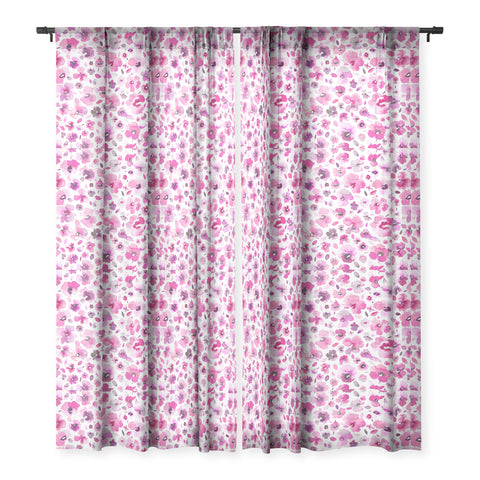 Ninola Design Tropical Flowers Watercolor Pink Sheer Window Curtain