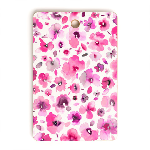 Ninola Design Tropical Flowers Watercolor Pink Cutting Board Rectangle