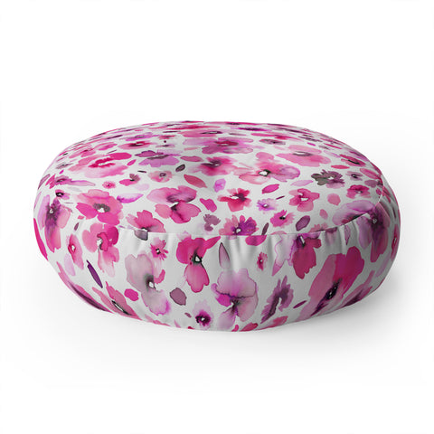 Ninola Design Tropical Flowers Watercolor Pink Floor Pillow Round