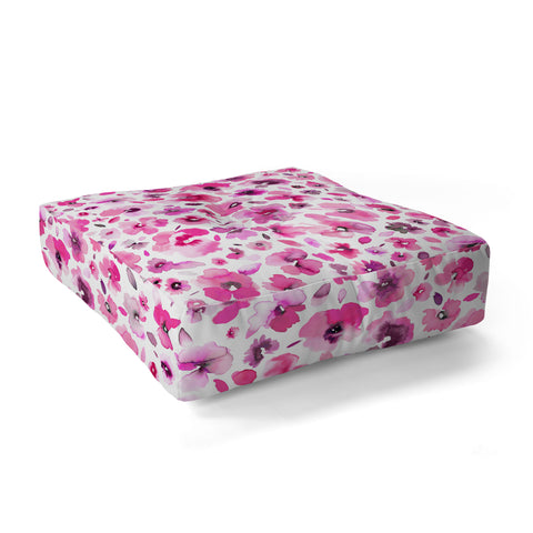 Ninola Design Tropical Flowers Watercolor Pink Floor Pillow Square