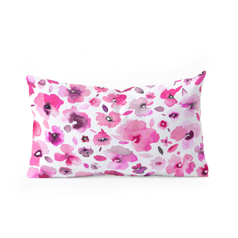 Ninola Design Tropical Flowers Watercolor Pink Oblong Throw Pillow