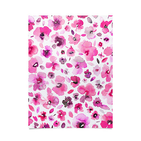 Ninola Design Tropical Flowers Watercolor Pink Poster