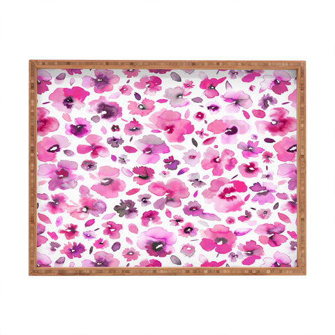Ninola Design Tropical Flowers Watercolor Pink Rectangular Tray