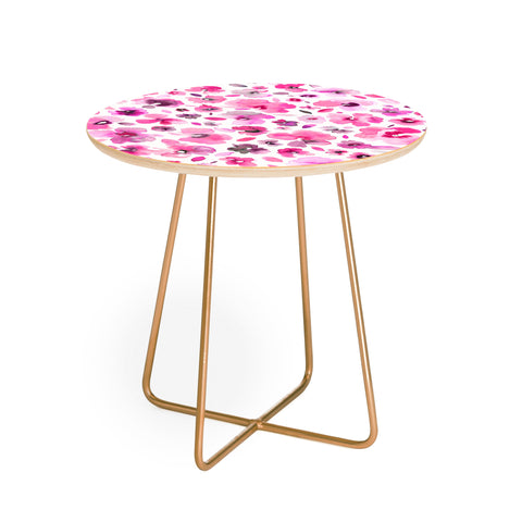 Ninola Design Tropical Flowers Watercolor Pink Round Side Table