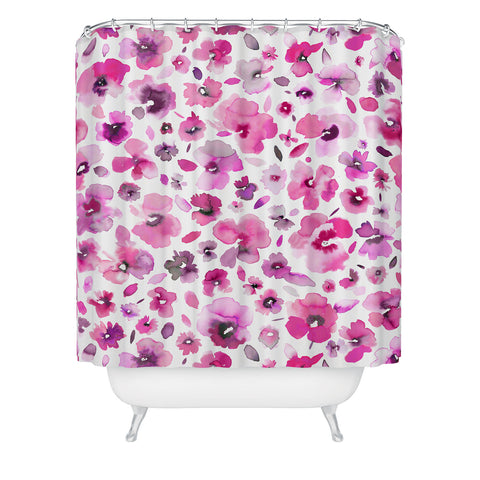 Ninola Design Tropical Flowers Watercolor Pink Shower Curtain
