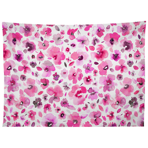 Ninola Design Tropical Flowers Watercolor Pink Tapestry