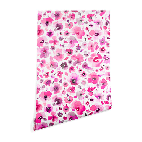 Ninola Design Tropical Flowers Watercolor Pink Wallpaper