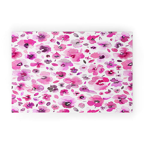 Ninola Design Tropical Flowers Watercolor Pink Welcome Mat