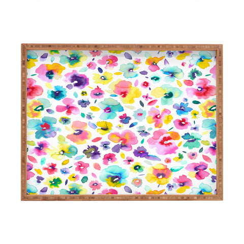 Ninola Design Tropical Flowers Watercolor Rectangular Tray