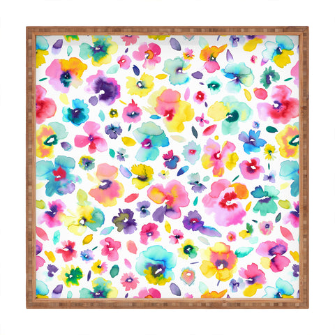 Ninola Design Tropical Flowers Watercolor Square Tray