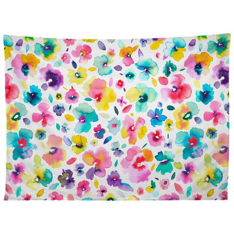 Ninola Design Tropical Flowers Watercolor Tapestry