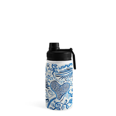 Ninola Design Tropical Forest Leaves Blue Water Bottle